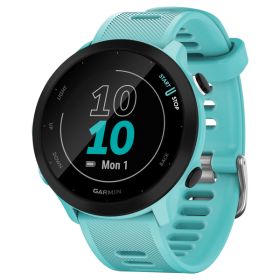 Garmin 010-02562-02 Forerunner 55 GPS Smartwatch with 42-mm Case, Bluetooth, Health/Fitness Monitoring, Activity Tracking, and 5 ATM Water Rated (Aqua
