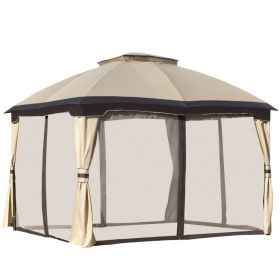 10' x 12' Outdoor Gazebo, Patio Gazebo Canopy Shelter w/Double Vented Roof, Zippered Mesh Sidewalls, Solid Steel Frame, Beige (Option: Beige-1740x560x185 mm)