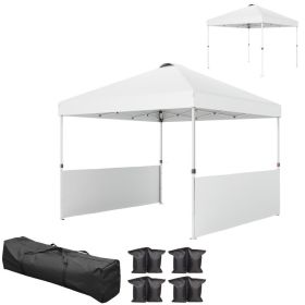 10' x 10' Pop Up Canopy Tent with 2 Half Sidewalls, UV50+ Instant Sun Shelter with Wheeled Carry Bag, White (Option: White-1190x225x225 mm)